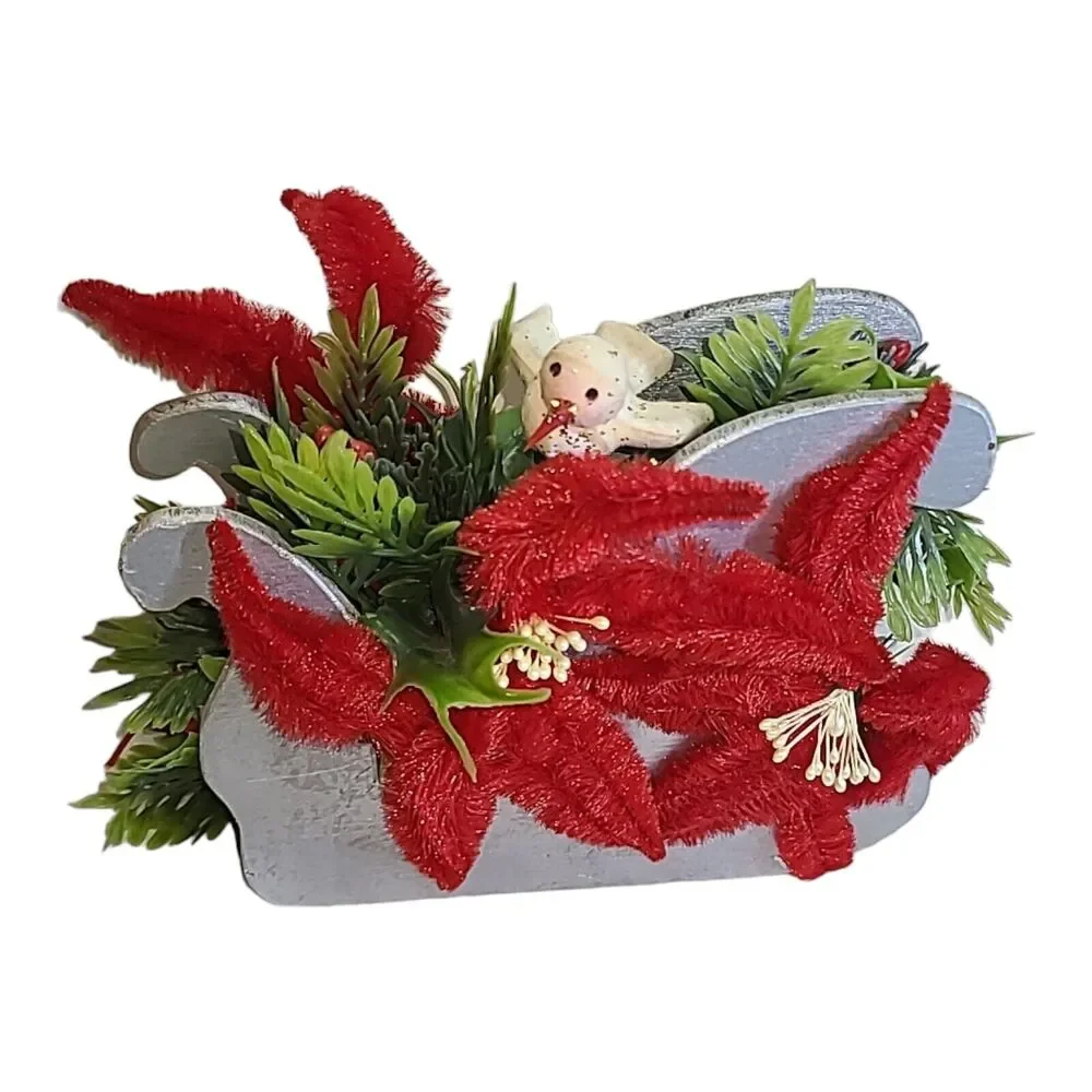 Vintage Kitsch Handmade Christmas Flower Arrangement Centerpiece 8